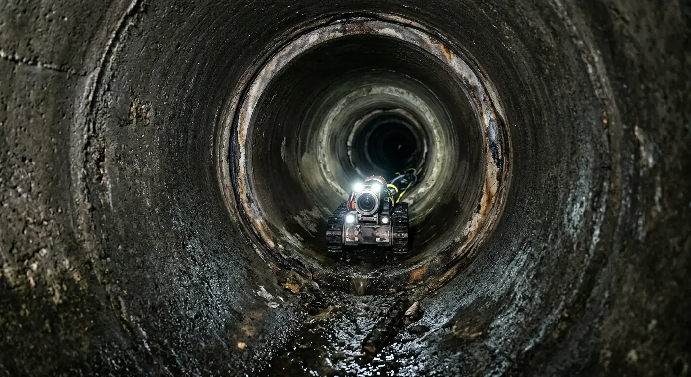 Robotic sewer camera inspecting pipe interior for Sewer Line Cleaning in Delhi